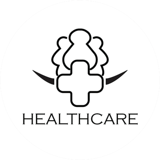 Healthcare badge icon with medical cross and people silhouettes representing custom branding for hospital and clinic evacuation maps
